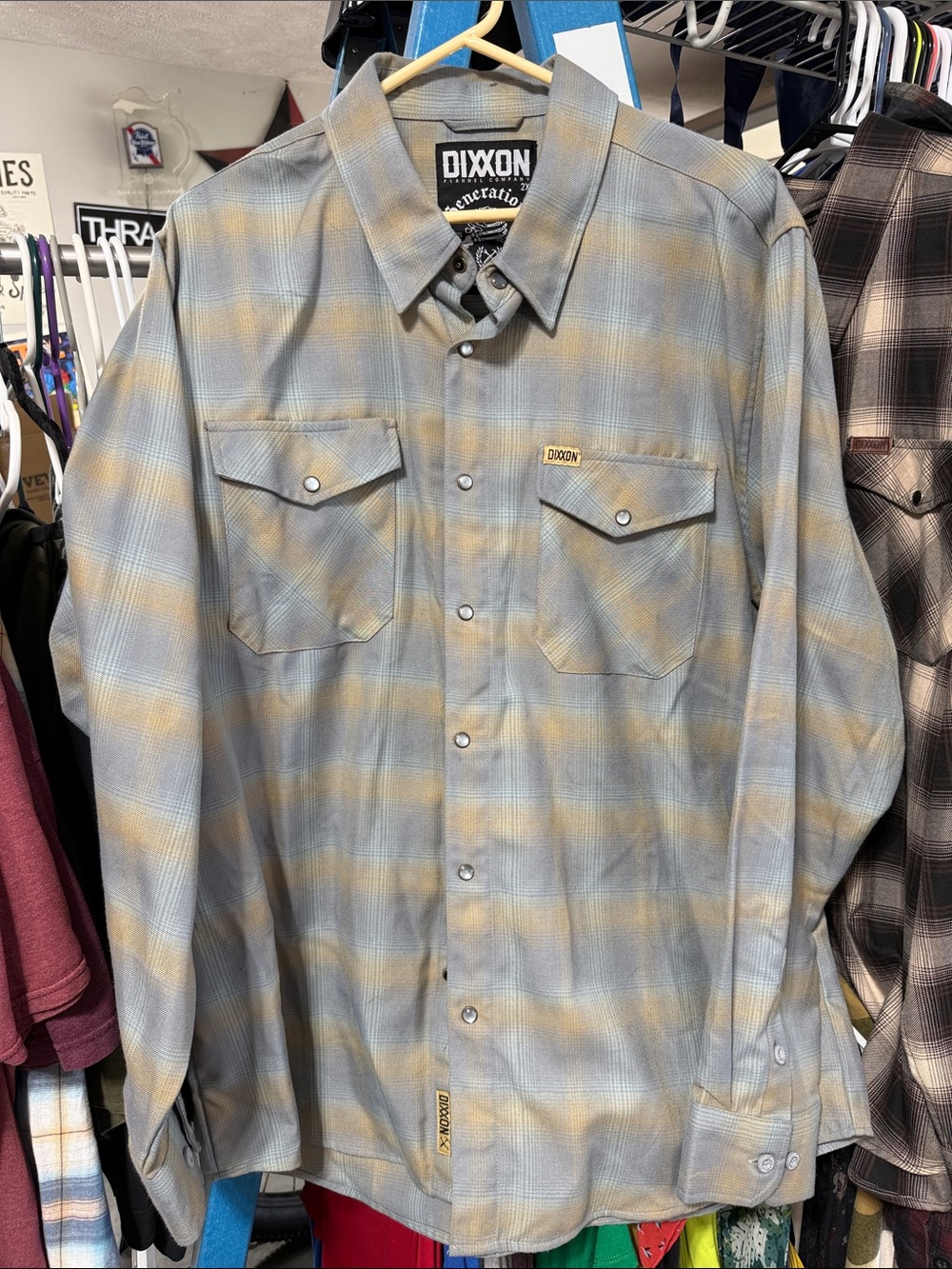 DIXXON Plaid Snap-Front Shirt in Blue and Tan
